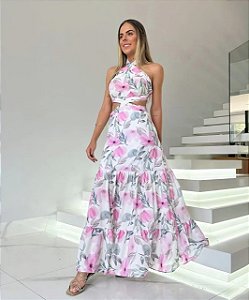 VESTIDO LONGO TRAPÉZIO RECORTES