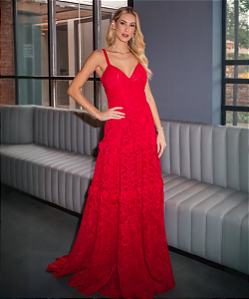 VESTIDO LONGO RENDA BABADOS
