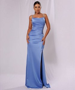 VESTIDO LONGO ALÇA STRASS SEREIA FENDA