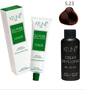 Keune So Pure Color 5.23 Castanho Claro Cacau + Developer 20vol