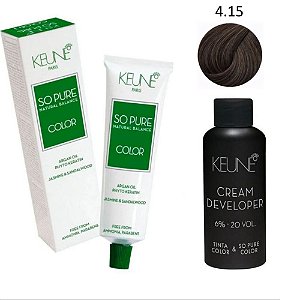 Keune So Pure Color 4.15 Castanho Médio Cinza Mogno + Developer 20vol