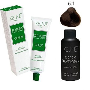 Keune So Pure Color 6.1 Louro Escuro Cinza + Developer 20vol