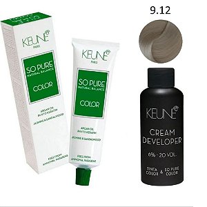 Keune So Pure Color 9.12 Louro Muito Claro Cinza Pérola + Developer 20vol