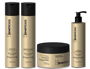 Acquaflora 15 Benefícios Hialurônico - Kit Shampoo Condicionador Máscara e Leave-in