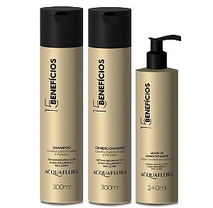 Acquaflora 15 Benefícios Ácido Hialurônico - Kit Shampoo Condicionador e Leave in
