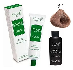 Keune So Pure Color 8.1 Louro Claro Cinza + Developer 20vol