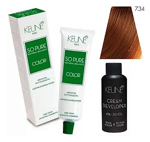 Keune So Pure Color 7.34 Louro Médio Dourado Cobre + Developer 20vol