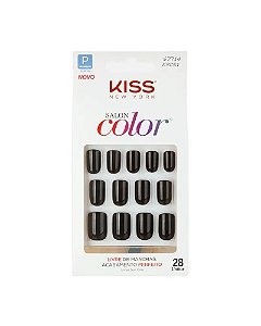 Kiss NY Salon Color Unhas Postiças Quadrado Curto - Chic Preta KSC51