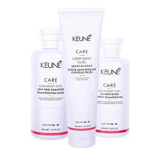 Keune Confident Curl - Kit Shampoo Condicionador e Leave-in Coily Cabelos Crespos