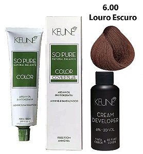 Keune So Pure Color Cover Plus 6.00 Louro Escuro + Developer 20vol