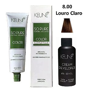 Keune So Pure Color Cover Plus 8.00 Louro Claro + Developer 20vol