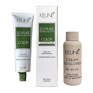 Keune So Pure Color Cover Plus 4.00 Castanho Médio + Developer 20vol