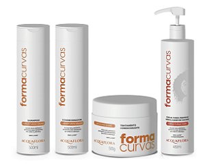 Acquaflora Forma Curvas - Kit Shampoo Condicionador Máscara e Modelador Cachos
