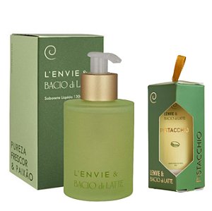 Lenvie Bacio Di Latte - Kit Sabonete Líquido e Creme de Mãos Pistacchio