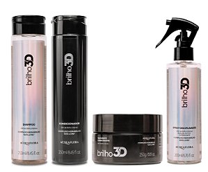Acquaflora Brilho 3D - Kit Shampoo Condicionador Máscara e Leave-in