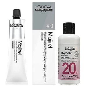 Majirel Tinta 4.0 Castanho Prof 60g + Ox 20vol 90ml Loreal