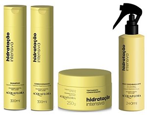 Acquaflora Hidratação Intensiva - Kit Shampoo Condicionador Máscara e Spray Desembaraçante