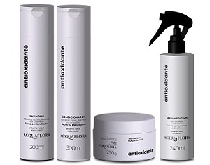 Acquaflora Antioxidante Cabelos Secos - Kit Shampoo Condicionador Spray e Máscara