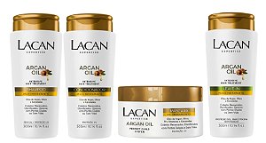Lacan Argan Oil - Kit Shampoo Condicionador Máscara e Leave-in