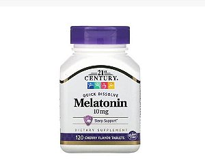 Melatonina, 10 mg, Dissolução Rápida, Sabor Cereja, 120 tabletes, 21st Century