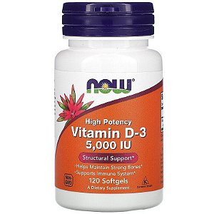 Vitamina D-3, 125 mcg (5.000 IU), 120 Cápsulas Softgel, NOW