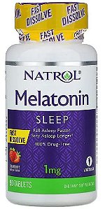 Melatonina, 1 mg, Dissolução Rápida, Sabor Morango, 90 tabletes, Natrol