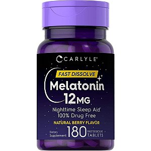 Melatonina, 12 mg, Dissolução Rápida, Sabor Frutas Vermelhas, 180 Tabletes, Carlyle