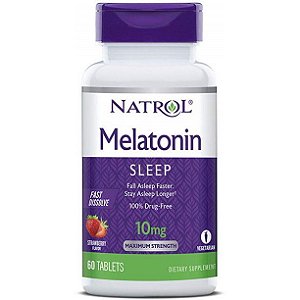 Melatonina, 10 mg, Dissolução Rápida, Sabor Morango, 60 tabletes, Natrol