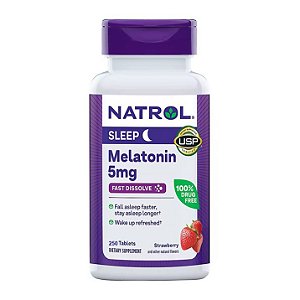 Melatonina, 5 mg, Dissolução Rápida, Sabor Morango, 250 tabletes, Natrol