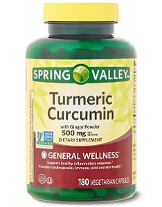 Cúrcuma Curcumina com Gengibre, 500 mg, 180 Cápsulas, Spring Valley