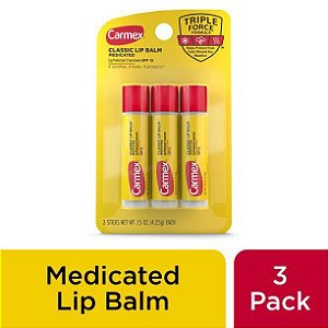 Hidratante Labial, Classic Medicated, Stick, Kit com 3 Unidades, Carmex