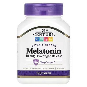 Melatonina, 10 mg, Liberação Prolongada, 120 comprimidos, 21st Century