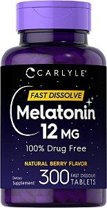 Melatonina, 12 mg, Dissolução Rápida, Sabor Frutas Vermelhas, 300 Tabletes, Carlyle