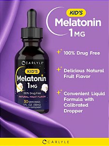 Melatonina Infantil Líquida, 1 mg, Sabor Frutas Vermelhas, 30mL, Carlyle