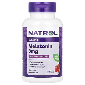 Melatonina, 3 mg, Dissolução Rápida, Sabor Morango, 150 tabletes, Natrol