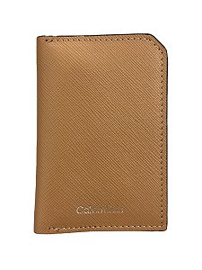 Carteira Compacta Masculina, Couro Saffiano Caramelo, Calvin Klein