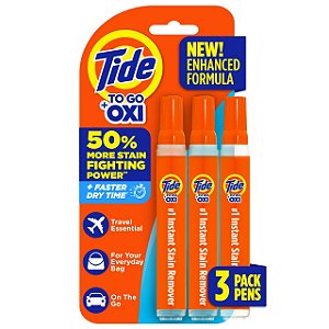 Caneta Removedora de Manchas Instantâneas, To Go com Oxi, Kit com 3 Unidades, Tide