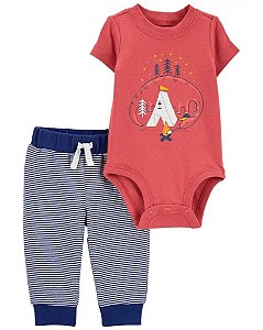 Conjunto de Bebê com Body e Calça Listrada, Estampa Acampamento, Carter’s