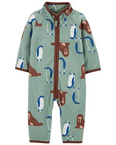 Macacão Fleece com Zíper, Estampa Animais Marinhos, Verde, Carter’s