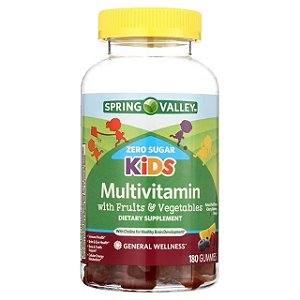 Multivitamínico Infantil com Frutas e Vegetais, Zero Açúcar, 180 Gomas, Spring Valley