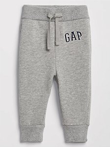 Calça Moletom Infantil com Logo Bordado, Cinza Mescla Clara, GAP