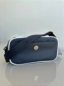 Bolsa Transversal Retangular, Azul Marinho com Detalhes Brancos, Tommy Hilfiger