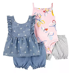 Conjunto 4 Peças de Bebê com Body Regata, Bata e 2 Shorts, Carter’s