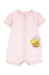 Macacão Curto de Bebê, Romper, Listrado com Bordado de Abelhinha, Carter's