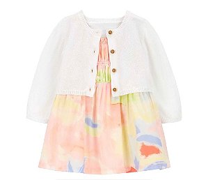 Conjunto 3 Peças com Vestido Estampado, Casaquinho e Calcinha, Carter’s