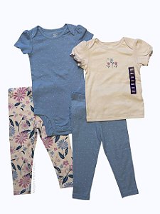 Conjunto de Bebê 4 Peças com Body, Camiseta e 2 Calças, Carter’s