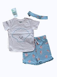 Conjunto de Bebê 3 Peças com Camiseta, Shorts e Faixa de Cabelo, Primark