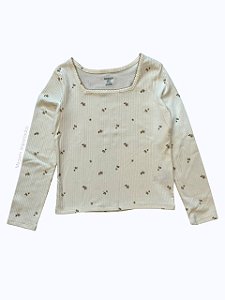 Blusa Infantil Manga Longa com Estampa Floral, Off-White, OshKosh
