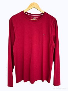 Camiseta Masculina Slim Manga Longa, Bordô com Logo, Tommy Hilfiger