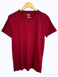 Camiseta Masculina, Bordô com Logo, Hollister
